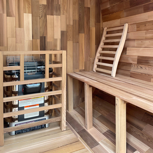 Sauna Tradicional para 4 Personas, Estilo Exterior, con Estructura Cuadrada de Cedro Rojo y Vidrio Color Té - Product Image 5