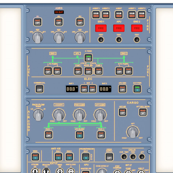 Stock A320 Overhead with Irs & Lighting Panels Pc Plc