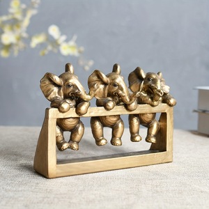 Three Little <b>Elephants</b> Resin Craft Bronze Color Tabletop <b>Decor</b> Animal Sculpture For Home Desktop Entrance Hall Art Ornament - Product Image 1