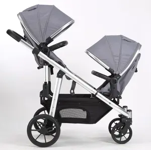 Popular 1 Hand Folding Extra Large Canopy And Backrest Recline Side By Side Luxury Snuggle 2 Seat Baby Twin Stroller