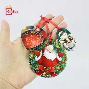 Personalized Wholesale Custom Xmas Decoration MDF Tree Hanging Ornament Supplies Sublimation Blank Round Christmas Ornaments