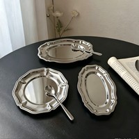 Assiette à dessert exquise en acier inoxydable, plateau minimaliste pour fruits, pâtisseries, dîner, thé de l'après-midi, gâteaux, collations, couleur argent
