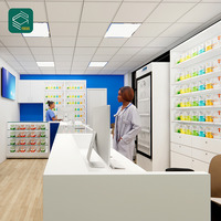 Étagère de pharmacie personnalisée, design moderne de comptoir de magasin pour pharmacie, comptoir de magasin médical, design d'intérieur de pharmacie