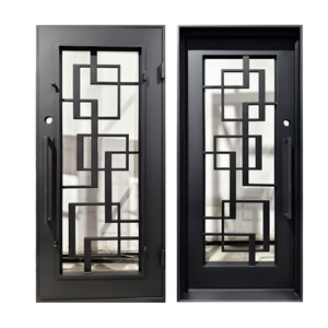 Portes d'entrée contemporaines en acier avec design géométrique en verre pour usage extérieur, ouverture manuelle, surface finie - Product Image 2