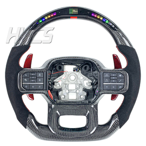 Volant de direction chauffant en fibre de carbone de style sportif personnalisé pour l'intérieur de la voiture pour Ford <span class=keywords><strong>Raptor</strong></span> F150 2021-2023 avec affichage LED Rpm - Product Image 1