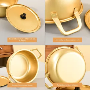 Pot à nouilles ramen en aluminium doré à double anse avec couvercle, chauffage rapide pour soupe, fondue, nouilles, ustensiles de cuisine - Product Image 4
