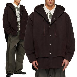 KingSen Men's Layered Design Oversized Hooded Jacket Vintage Washed Heavyweight Cotton Twill Workwear Style Streetwear Coat - Product Image 1