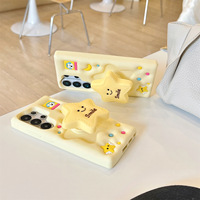 Coque de téléphone en silicone souple 3D jaune crème avec motif étoile mignon et support Grip Tok antichoc pour Samsung Galaxy S24 Ultra S26 Plus