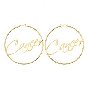 Pendientes de aro de acero inoxidable para mujer, Horóscopo bohemio chapado en oro, 12 signos del zodiaco, novedad de <span class=keywords><strong>2021</strong></span> - Product Image 5