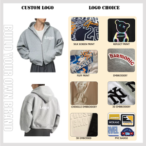 Luxury Cotton <strong>Fleece</strong> Streetwear Baggy <strong>Men</strong> <strong>Zip</strong> <strong>Hoodie</strong> Unisex Heavyweight Oversized Plain Boxy Cropped Fit <strong>Zip</strong> <strong>up</strong> <strong>Hoodie</strong> - Product Image 2