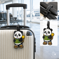 Étiquette de bagage créative et mignonne en PVC souple, motif panda de randonnée, étiquette de valise 3D en forme d'animal avec sangle réglable