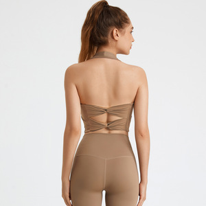 Women's Sports Bra Halter Neck Double Cross Back Support Vest Style <b>Tight</b> Fitting Yoga Wear Bra Top SMLXL Spandex - Product Image 2