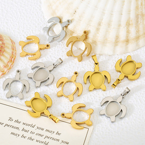 Pendentif tortue en acier inoxydable plaqué or véritable, accessoire de bijouterie DIY pour la création de colliers - Product Image 1