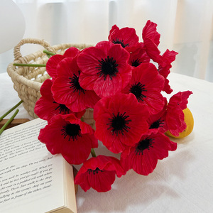 Fleurs de pavot artificielles en PU, rouges, 10 cm-30 cm de haut, simulation réaliste, décoration intérieure, accessoires de photographie - Product Image 3