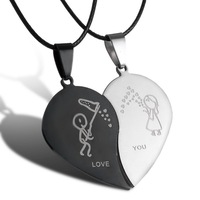 Kingcome Pendentif en acier inoxydable Saint Valentin Confession Cupidon Tir à l'arc Amour Coeur Forme Collier Couples OEM Disponible