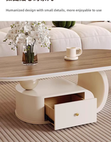 Table basse élégante en bois grainé style crème haut de gamme pour salon, idéale pour petit appartement, avec rangement intégré, à placer près du canapé