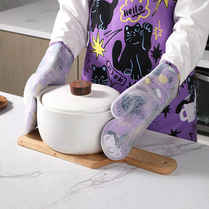 Gants de four en silicone résistants à la chaleur, épaissis, antidérapants, pour utilisation au four, motif floral - Product Image 1