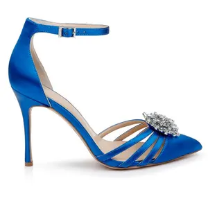 Anmairon Wholesale Price Royal Blue Satin Pointed Toe Shoes Stiletto High Heel Women Pumps