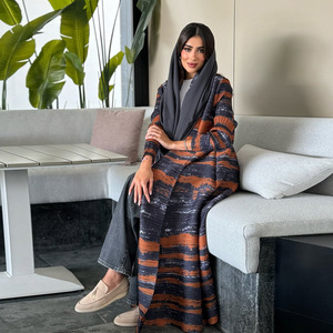 Robe longue à manches longues pour femmes du Moyen-Orient et robe arabe, cardigan plissé pour les vacances, veste imprimée, <span class=keywords><strong>abaya</strong></span> - Product Image 1