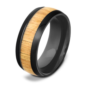 Anillo de Acero Inoxidable para Hombre con Incrustaciones de Madera de 8MM, Anillo de Boda Negro con Diseño Geométrico - Product Image 1