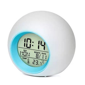 Color Changing Spherical Alarm Clock With Time Temperature Display Childrens Bedside Ambient Light - Product Image 3