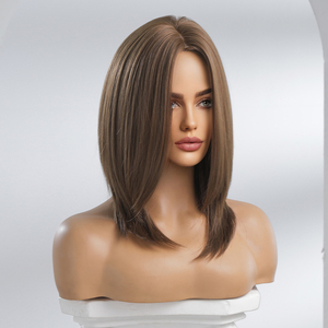 Peluca sintética HAIRCUBE, pelucas marrones de longitud media, piezas de <span class=keywords><strong>cabello</strong></span> de fibra resistentes al calor para mujeres, peluca recta - Product Image 2
