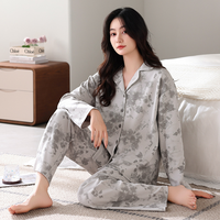 Fabricant de pyjamas en tricot à manches longues en coton pour femmes, vêtements de nuit personnalisés grande taille avec nœud en dentelle respirant pour le printemps et l'automne