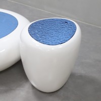 Tables basses de conception unique pour la fibre de verre de salon avec l'ensemble moderne supérieur en verre ondulé bleu de table basse