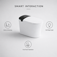 WC intelligent en céramique certifié CE avec siège chauffant, fonction lavage féminin, chauffage instantané, allongé, télécommande, chasse d'eau S-Trap/P-Trap