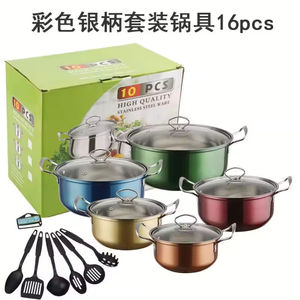 Juego de ollas de acero inoxidable de lujo de 10/16 piezas, antiadherentes, con mangos chapados en oro, juego de ollas de acero inoxidable con mangos plateados - Product Image 6