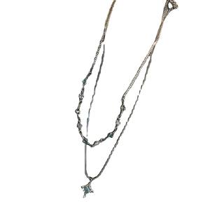 Gran oferta, collar Retro con colgante de estrella de cuatro puntas de doble capa para mujer, cadena de clavícula de diamantes de imitación dulce y fresca, joyería de moda - Product Image 1