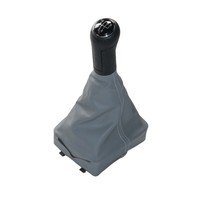 Palanca de cambios de 5 velocidades, tapa negra, perilla de cambio de marchas, cubierta de cuero antipolvo gris, manija de palanca de cambios de coche para VW Polo 9N2 / 9N3