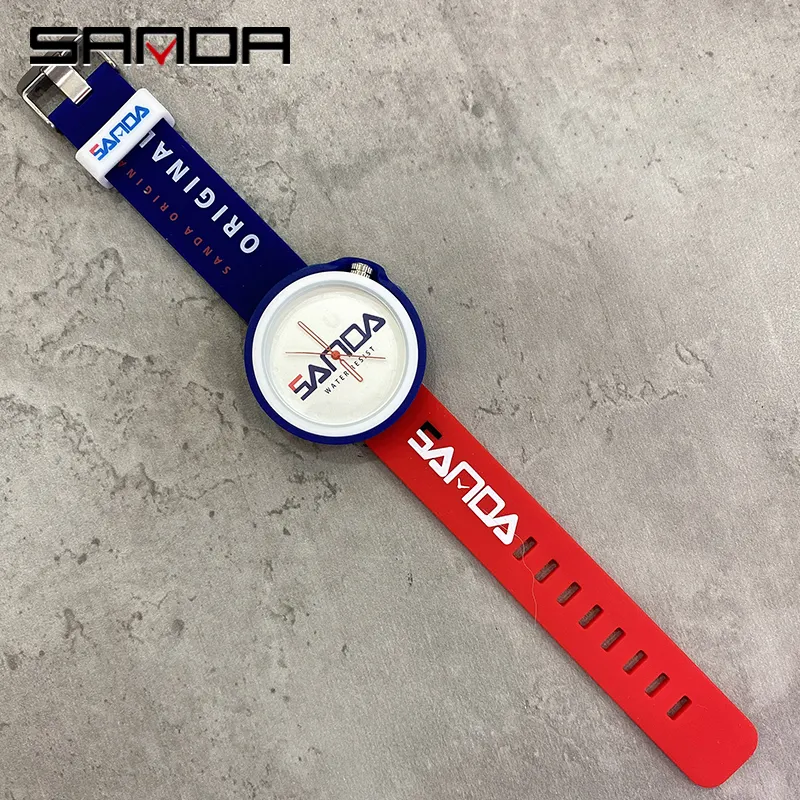 SANDA 3200 jam tangan kuarsa semesta China, arloji silikon gelang harga rendah display analog tahan air olahraga sederhana