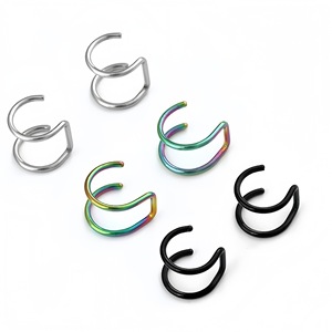 Stainless Steel Double C <b>Earrings</b> U Shape <b>Cuff</b> <b>Ear</b> Clips For Cartilage Nose Lip Unisex Everyday Wear Rainbow Black Silver - Product Image 1