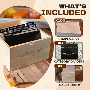 Caja de recetas de bambú con divisores, organizador de almacenamiento de madera para recetas de cocina - Product Image 4