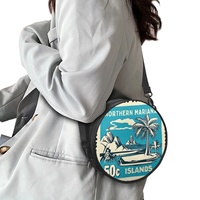 Sac à main rond en PU à motif Saipan personnalisé en gros, sac à bandoulière multi-usage pour femme, idéal pour les voyages, le marché, le shopping et les cadeaux personnalisés
