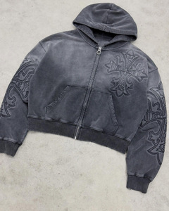 <span class=keywords><strong>Felpa</strong></span> <span class=keywords><strong>con</strong></span> Cappuccio Gotica <span class=keywords><strong>Oversize</strong></span> da Uomo in Cotone 100% <span class=keywords><strong>con</strong></span> <span class=keywords><strong>Zip</strong></span>, Ricamo Personalizzato, Effetto Vintage Acid Wash e Distressed, Stile Opiumcore - Vendita all'Ingrosso - Product Image 5