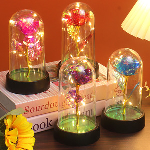 Preserved <b>Rose</b> Acrylic Cover With Led <b>Lights</b> Small Indoor Valentine'S Day Gift For Girls Battery Operated Plastic Decor - Product Image 3
