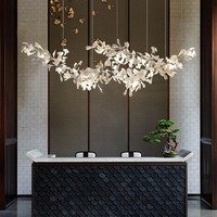Lustre personnalisé BGST en forme de feuille, longs luminaires suspendus, style nordique créatif, en céramique dorée, feuille de Ginkgo, lustre de luxe
