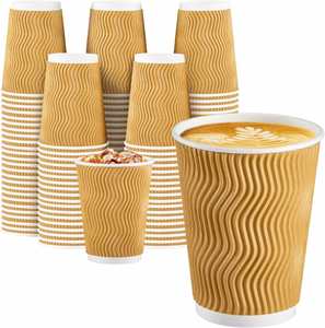 แก้วกาแฟกระดาษแบบใช้แล้วทิ้งขนาด 12 ออนซ์ 150 ใบ ผนังลูกฟูก ฉนวนกันความร้อน ปราศจากสาร BPA ป้องกันการรั่วซึม แข็งแรง ทนทาน สำหรับเครื่องดื่มร้อน/เย็น - Product Image 1