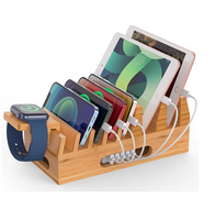 Boîte de rangement de câbles et station de charge multi-appareils en bambou pour téléphone et montre, organisateur de bureau pour la maison et le bureau, vente en gros, personnalisable OEM
