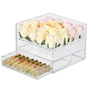 Best selling clear acrylic luxury gift rose flower 16 hole drawer box custom logo