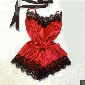 Lencería sexy al por mayor para mujer, camisola con lazo, pantalones cortos, tops con cuello en V, pijamas de terciopelo, ropa de dormir atractiva - Product Image 4