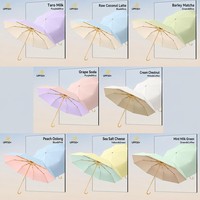 Parapluie de soleil uni style frais avec revêtement coloré, crochet incurvé, 8 baleines, manuel, pliable en trois, personnalisé pour femme