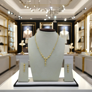 Elegant Gold <b>Beaded</b> Drop Pendant Necklace <b>Set</b> With Matching Earrings For Women Traditional Bridal Party Wear Fashion Jewelry - Product Image 3