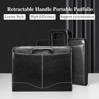Carpeta Portafolio de Cuero A4 con Logotipo Personalizado, Organizador de Archivos, Carpeta con Asa Retráctil y Cierre de Cremallera Ejecutivo