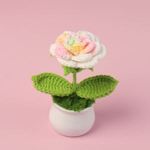Rose artificielle en fil de laine, finition artisanale, petite en pot, bleu glace, pour la maison, le bureau, la voiture, la fête des mères, la remise des diplômes - Product Image 1