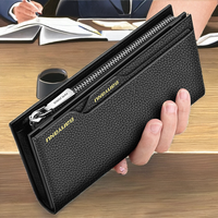 Dompet Kulit Asli Pria BANYANU 2033 Model Panjang Gaya Fashion Kapasitas Besar Anti RFID Motif Permen Penutup Ritsleting dan Hasp