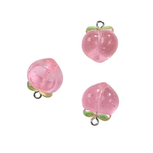 Accessoire porte-clés pêche fait main DIY, pendentif fruit en résine rose avec paillettes scintillantes, fourniture pour la création de bijoux et d'ornements - Product Image 2