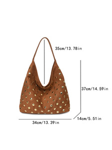 Sac à main hobo vintage Y2K punk en daim clouté avec grandes rivets dorés, grande capacité, pour le shopping, les voyages et le quotidien, pour femme - Product Image 5